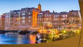  Presentation with boat river - Colorful slide set enhanced with tug boat - portsmouth new hampshire usa town backdrop and a gold colored foreground