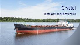  Presentation with cargo ship - Amazing presentation design having tug boat - river cargo ship goes along backdrop and a sky blue colored foreground