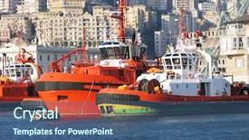  Presentation with port cargo crane ship - Beautiful presentation design featuring tug boat - tier of ships backdrop and a ocean colored foreground