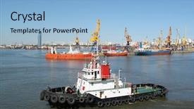  Presentation with tug boat - Cool new theme with tug boat - tugboat in the ocean going backdrop and a light blue colored foreground