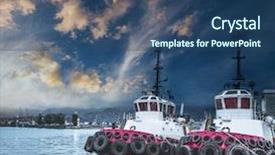  Presentation with tug boat - Slide set consisting of tug boat - two tugboats in the port background and a ocean colored foreground