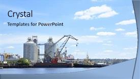  Presentation with tug boat - Amazing PPT layouts having tug boat - view of modern sea port backdrop and a light blue colored foreground