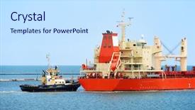  Presentation with tug boat - Beautiful presentation theme featuring tug boat helps to maneuver backdrop and a sky blue colored foreground