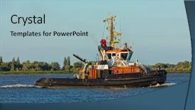  Presentation with tug boat - Theme featuring tug boat on elbe river background and a light blue colored foreground