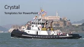  Presentation with tug boat - Audience pleasing slide deck consisting of tug boat with alcatraz backdrop and a light blue colored foreground
