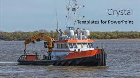  Presentation with tug boat - Presentation theme featuring tug-boat-with-tow background and a light blue colored foreground