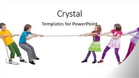  Presentation with kids playing - Amazing presentation theme having tug of war - girls versus backdrop and a white colored foreground