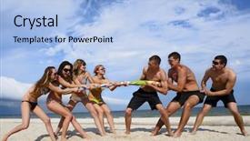  Presentation with war - Colorful slides enhanced with tug-of-war between girls backdrop and a light blue colored foreground