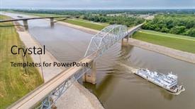  Presentation with tugboat - Colorful PPT theme enhanced with tugboat - towboat passing under bridges backdrop and a coral colored foreground