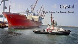  Presentation with dock - PPT theme featuring tugboat pulling a cargo ship background and a light blue colored foreground