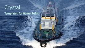  Presentation with tugboat - Beautiful PPT theme featuring tugboat-sailing-in-blue-water backdrop and a ocean colored foreground