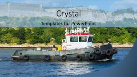  Presentation with tugboat - Audience pleasing presentation design consisting of tugboat sailing in the bay backdrop and a light blue colored foreground