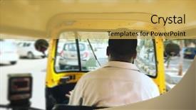  Presentation with rickshaw - Presentation design consisting of tuktuk taxi navi mumbai india background and a yellow colored foreground