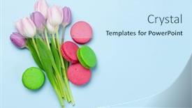  Presentation with blue tulip - Slides having tulip-flowers-and-macaroon-cookies background and a cool aqua colored foreground