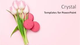  Presentation with pink flowers - Colorful presentation enhanced with tulip-flowers-and-macaroon-cookies backdrop and a pink colored foreground