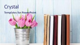  Presentation with pink flowers - Colorful presentation enhanced with tulip flowers bouquet and book backdrop and a sky blue colored foreground