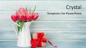  Presentation with tulip - Theme featuring tulip flowers bouquet in pitcher background and a sky blue colored foreground