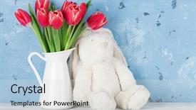  Presentation with greeting card - PPT theme with tulip flowers bouquet in pitcher background and a lemonade colored foreground