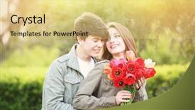  Presentation with park - Audience pleasing PPT theme consisting of tulip freee - beautiful young couple in park backdrop and a  colored foreground