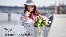  Presentation with super bike - Beautiful PPT theme featuring tulip freee - beautiful young woman on bike backdrop and a lemonade colored foreground