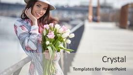  Presentation with super bike - Cool new PPT theme with tulip freee - beautiful young woman on bike backdrop and a light gray colored foreground