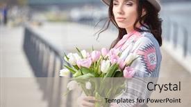  Presentation with city street - PPT layouts consisting of tulip freee - beautiful young woman on bike background and a  colored foreground