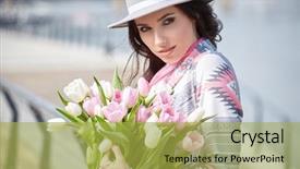  Presentation with young man and a woman - Theme with tulip freee - beautiful young woman on bike background and a  colored foreground