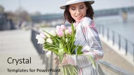  Presentation with city street - Presentation theme enhanced with tulip freee - beautiful young woman on bike background and a mint green colored foreground