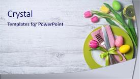  Presentation with cutlery easter table setting - Beautiful PPT theme featuring spring flowers and cutlery holiday backdrop and a sky blue colored foreground