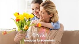  Presentation with happy holidays - Audience pleasing PPT theme consisting of flowers and hugging her mother backdrop and a coral colored foreground