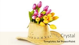  Presentation with cowboy hat - Beautiful presentation featuring tulips and cowboy hat isolated on white backdrop and a blonde colored foreground