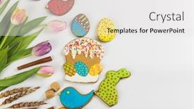  Presentation with gingerbread - Beautiful slide deck featuring tulips and gingerbread cookies on white background for easter backdrop and a white colored foreground