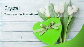  Presentation with text box - PPT theme with tulips bouquet and gift box background and a sky blue colored foreground