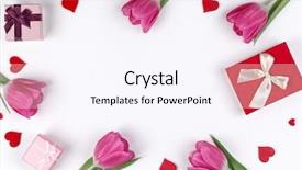  Presentation with border pink - PPT theme enhanced with tulips gifts and hearts border background and a sky blue colored foreground