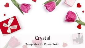  Presentation with border pink - Colorful PPT layouts enhanced with tulips gifts and hearts border backdrop and a pink colored foreground