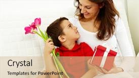  Presentation with tulips - Beautiful PPT theme featuring tulips looking at his mother backdrop and a coral colored foreground