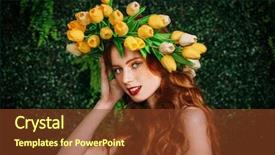  Presentation with beauty cosmetics - Beautiful PPT theme featuring tulips on her head backdrop and a tawny brown colored foreground