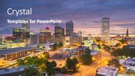  Presentation with oklahoma - Beautiful presentation theme featuring tulsa-oklahoma-usa-downtown-city backdrop and a ocean colored foreground