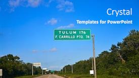  Presentation with maya - Colorful PPT theme enhanced with tulum road sign in riviera maya of mexico backdrop and a cobalt blue colored foreground