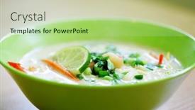  Presentation with thai food - Slide set having tum-kha-kai-thai-food background and a mint green colored foreground