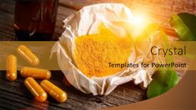  Presentation with supplement - Cool new slides with tumeric-powder-spice-on-wooden backdrop and a gold colored foreground