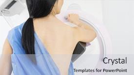  Presentation with mammography - Colorful presentation enhanced with tumor - woman standing in front backdrop and a lemonade colored foreground