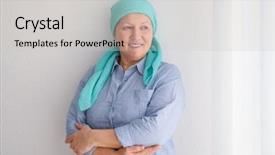  Presentation with breast cancer light shirt - Beautiful presentation design featuring tumour - mature woman with cancer backdrop and a light gray colored foreground