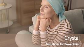  Presentation with cancer - Slides featuring tumour - young woman with cancer background and a  colored foreground