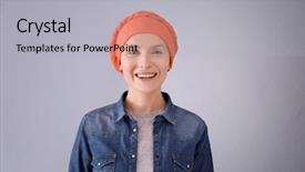  Presentation with cancer - PPT layouts enhanced with tumour - young woman with cancer background and a light gray colored foreground