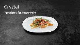  Presentation with appetizers - Slide deck featuring tuna-bruschetta-on-white-plate background and a dark gray colored foreground