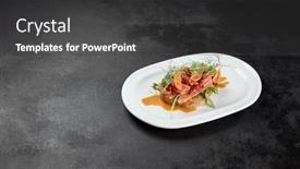  Presentation with appetizers - Slides with tuna-bruschetta-on-white-plate background and a dark gray colored foreground