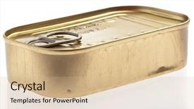  Presentation with canning - Cool new slides with tuna canning - aluminum tin can isolated backdrop and a  colored foreground