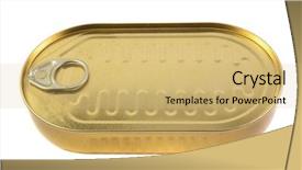  Presentation with canning - Audience pleasing presentation theme consisting of tuna canning - closed gold metal tin isolated backdrop and a  colored foreground
