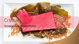  Presentation with seaweed - Slide deck having tuna-fillet-on-the-kombu background and a coral colored foreground